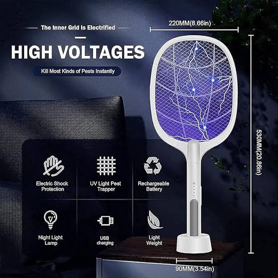 Mosquito Racket Electric Fly Swatter Powerful Usb Rechargeable Grid 3-layer Mesh Home Fly Killer Lamp